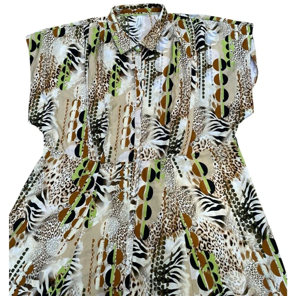 Safari Animal Print Maxi Shirt Dress Size 3X Zebra Cheetah Boho Button Front